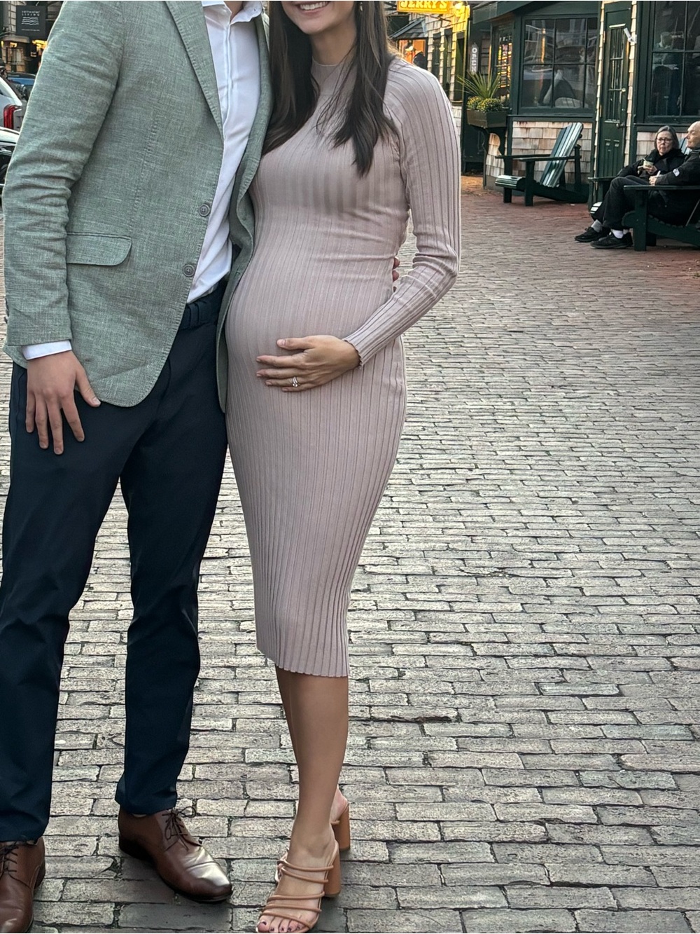 Petal & Pup Ribbed Long Sleeve Maxi Dress in Beige